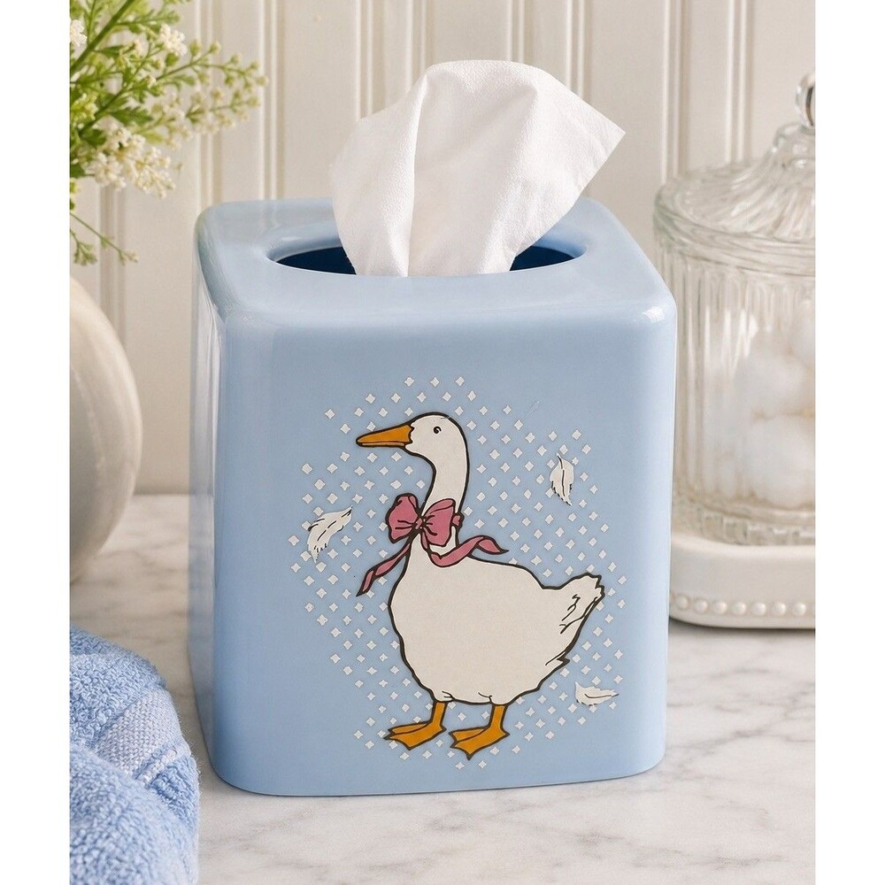 Vintage Goose Pink Bow Grannycore Blue Plastic Tissue Box Cover 80s 90s Bath